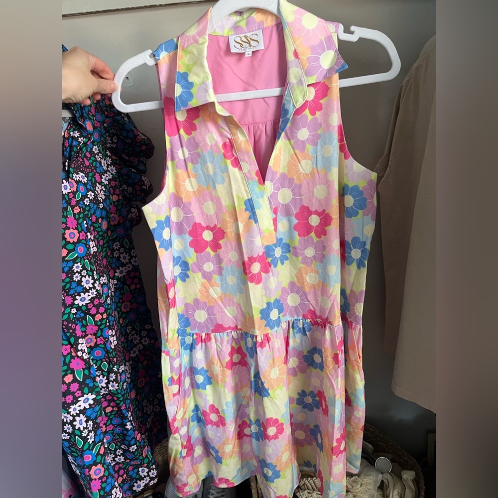 SSYS Pink Multicolor Floral Sleeveless Collared Dress